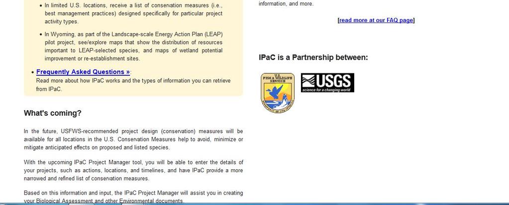 The Home Page for this site appears below and can be reached at: www.ecos.fws.