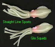 String of 3 Glow Squid with line and snap swivel