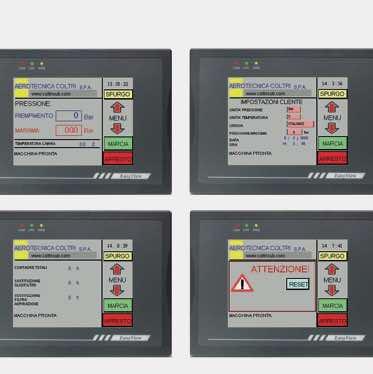 Panel temperature: it displays the temperature inside the compressor Running: compressor on Stop: compressor off Discharge: manual discharge HOUR METER DISPLAY Total hours: hours running the