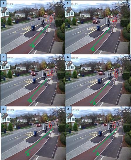 Image 11 Screenshots of Incident 1: Cyclist with pedestrian moving towards the bus stop at Hills Road Incident 2: At peak afternoon on Wednesday, the bus stop was busy with young people leaving