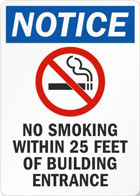 prohibited within 25 feet of all entrances, exits, windows that open, and
