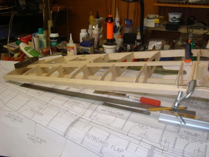 All the sheeting is edge glued and ready for placement on the wing. Bruce Hilty with his Hobby King Flybeam all it up.