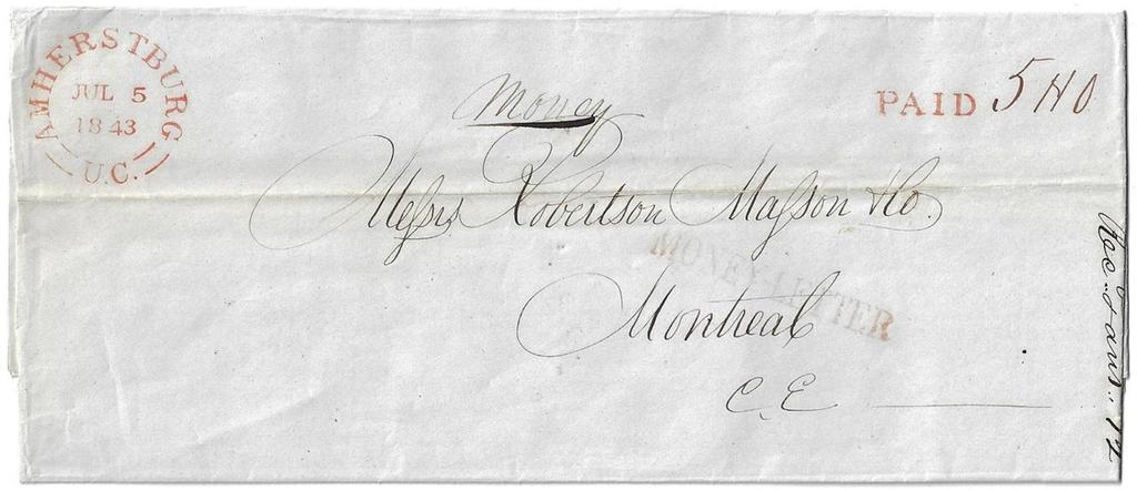 $50.00 Item 280-16 Money Letter rated 5/0 1843, stampless folded letter with ms money