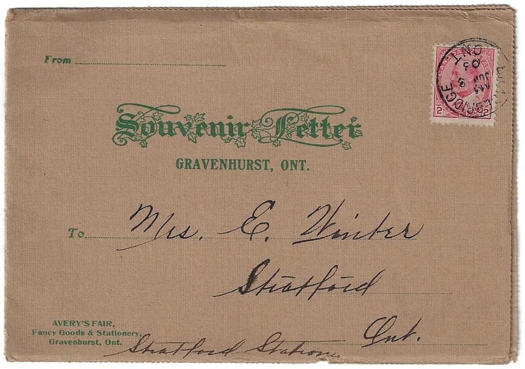Item 280-35 Gravenhurst Ont souvenir letter 1908, 2 Edward tied