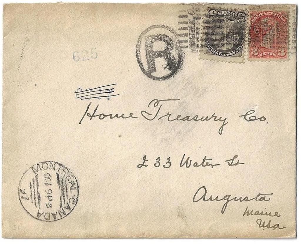 Item 280-10 Montreal hammer II 1897, 3, 5 SQ tied by Montreal roller cancel on cover with Montreal squared