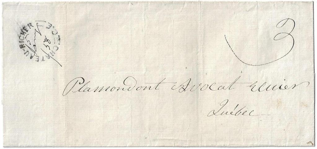 Item 280-13 Chateau Richer CE 1858, stampless folded cover from