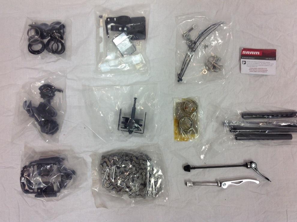 TP-3000 Tryke Parts Locator Your Amtryke also includes the following hardware bags: Kingpin Hardware Chain Tensioner Reflectors Seat Back Hardware Seat Back support tubes Rear Derailleur Kingpin