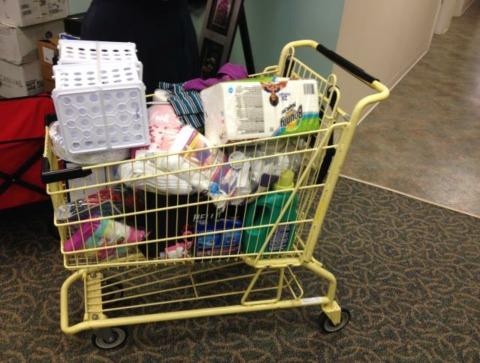 Look at this cart full of wonderful items our club donated to SafeHomes in February. Ladies, boys, and girls socks, and underwear of all sizes.
