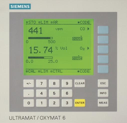 Siemens AG 208 General information Display and control panel Large LCD panel for simultaneous display of: - Measured value (digital and analog displays) - Status bar - Measuring ranges Contrast of