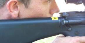 3-5. Consistent Sight Alignment is achieved by resting the full weight of your head on the stock in a manner that allows your dominant eye to look through the rear sight aperture.