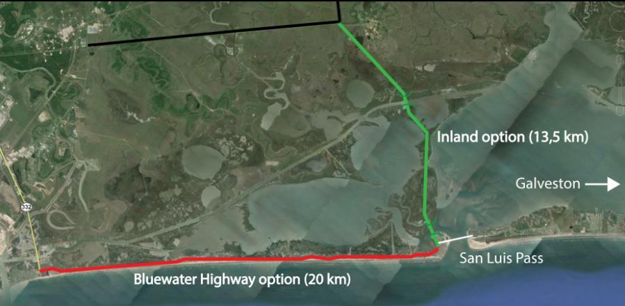 Figure 22 - Potential locations for the ends of the land barrier on both the western side (left) and the eastern side (right) Western end: The options of constructing an inland barrier will intervene