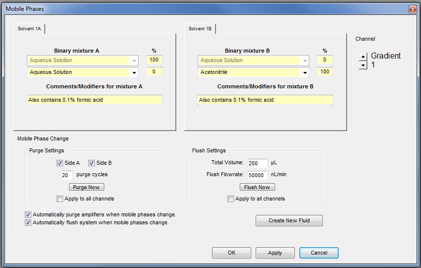 Using the System Figure 3-10 Mobile Phases Dialog Expanded 3. In the Mobile Phase Change section, click Create New Fluid to open the Flowmeter Calibration dialog. 4.