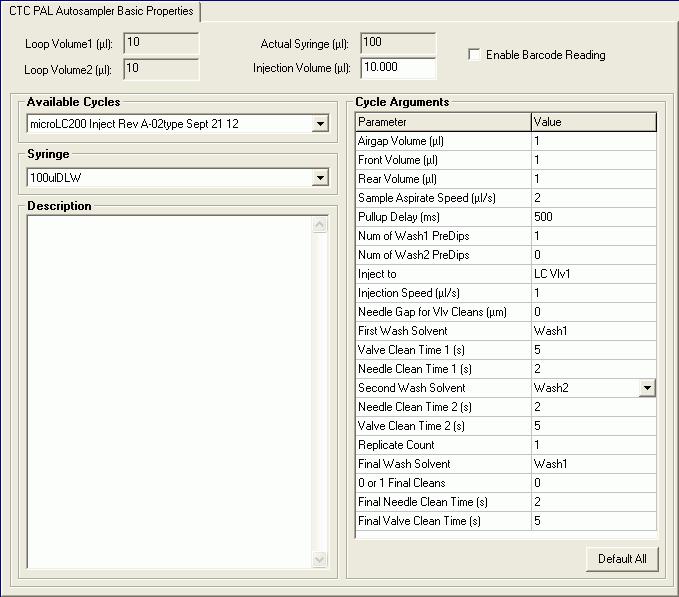 Using the System d. Click OK to save the source and gas parameters. 3. Select the autosampler method. a. In the Acquisition Method window, click CTC PAL Autosampler.