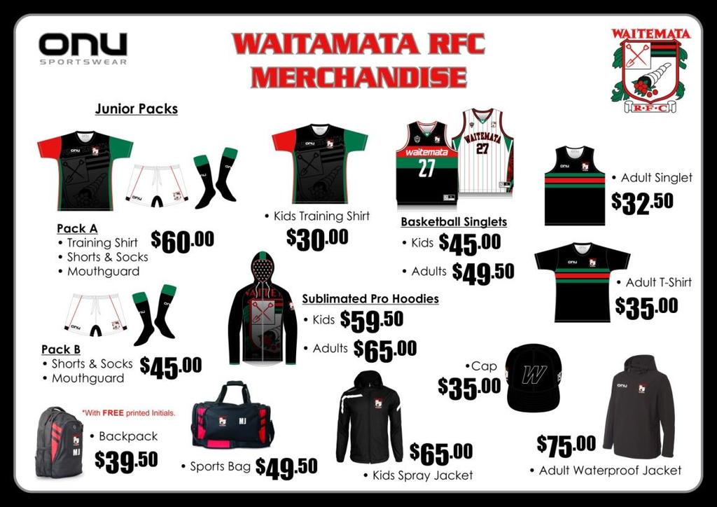 WRFC Uniform, Apparel and Sponsorship Waitemata Rugby has an exclusive apparel contract with Onu Sportswear and under the terms of this agreement all WRFC apparel must be purchased through Onu or