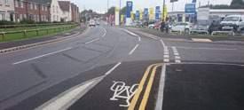 northbound with contraflow cycling Section of closed road Raised table Point closure, Goose Gate Radius reduced, Quorn Road Crossing of busy road, Bristol (Note: