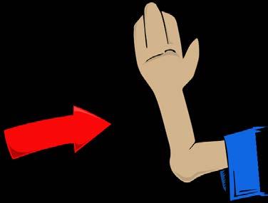 OR A stop is signaled by bending the left arm down