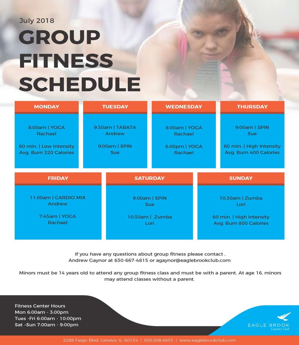 August Fitness Schedule Eagle Brook Fitness Center Hours Monday: