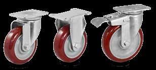 Series 12 Light Duty Casters with Round Red PU 220-350 lbs These casters feature durable, quiet, yet strong red polyurethane treads on a gray polypropylene core.