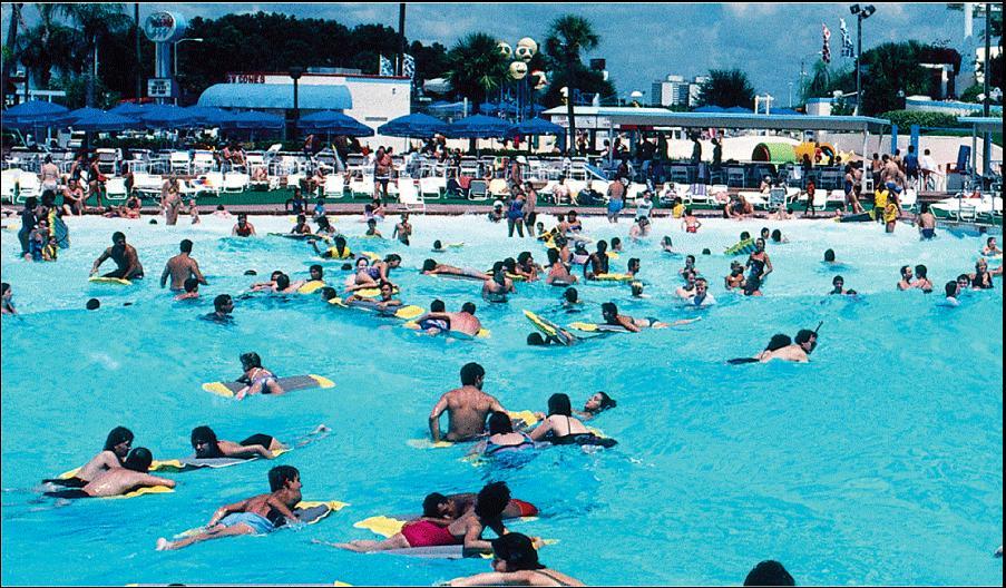 In a wave pool, the waves carry energy across the pool.
