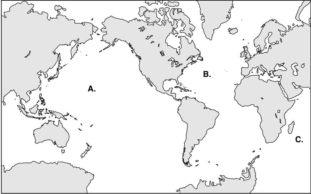 Chapter 10 Test Interpreting Diagrams Use the diagram to answer the questions that follow. 1. What is the name of the ocean shown at A? 2. What is the name of the ocean shown at B? 3.