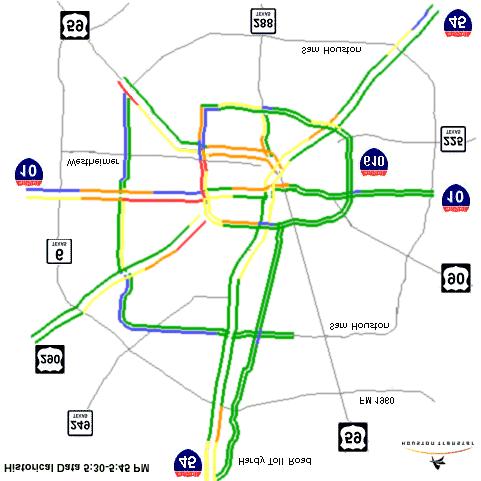 Exhibit E-2. Houston, Texas Regional Area (Source: Texas DOT s TranStar, http://traffic.tamu.edu) Routes included in performance measure estimates: I-10 East (EB 12.50 mi, WB 12.