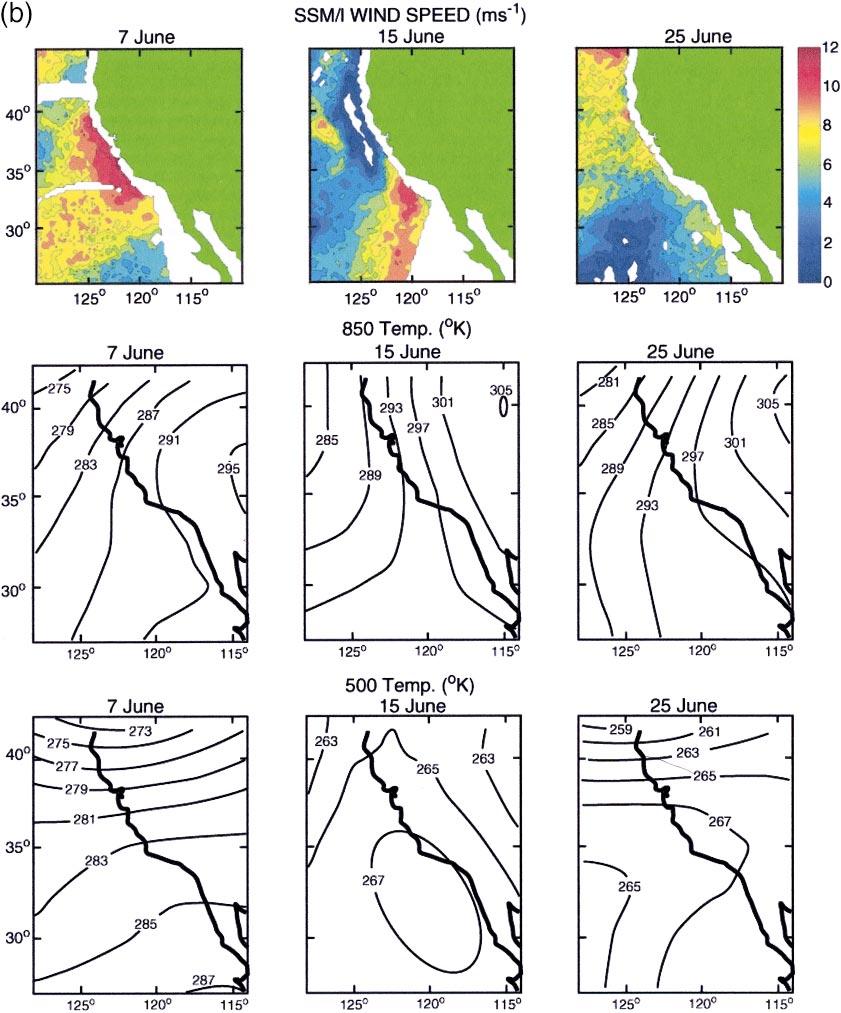 MAY 2004 KORAČIN ET AL. 1169 FIG. 14. (Continued) (b) (top) SSM/I satellite-derived surface wind speed (m s 1 ), and analyses of air temperature at (middle) 850 and (bottom) 500 hpa (K). TABLE 3.