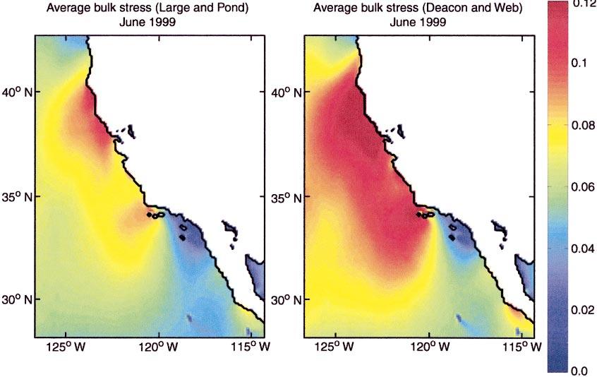 1160 JOURNAL OF PHYSICAL OCEANOGRAPHY VOLUME 34 FIG. 8. Averaged wind stress (Pa) for all of Jun 1999 calculated using the (left) Large and Pond and (right) Deacon and Webb algorithms.