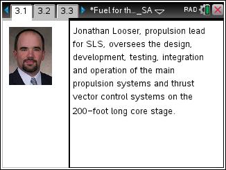 Move to pages 3.1 3.. 5. Pages 3.1 and 3. introduce Jonathan Looser, propulsion lead for the SLS.
