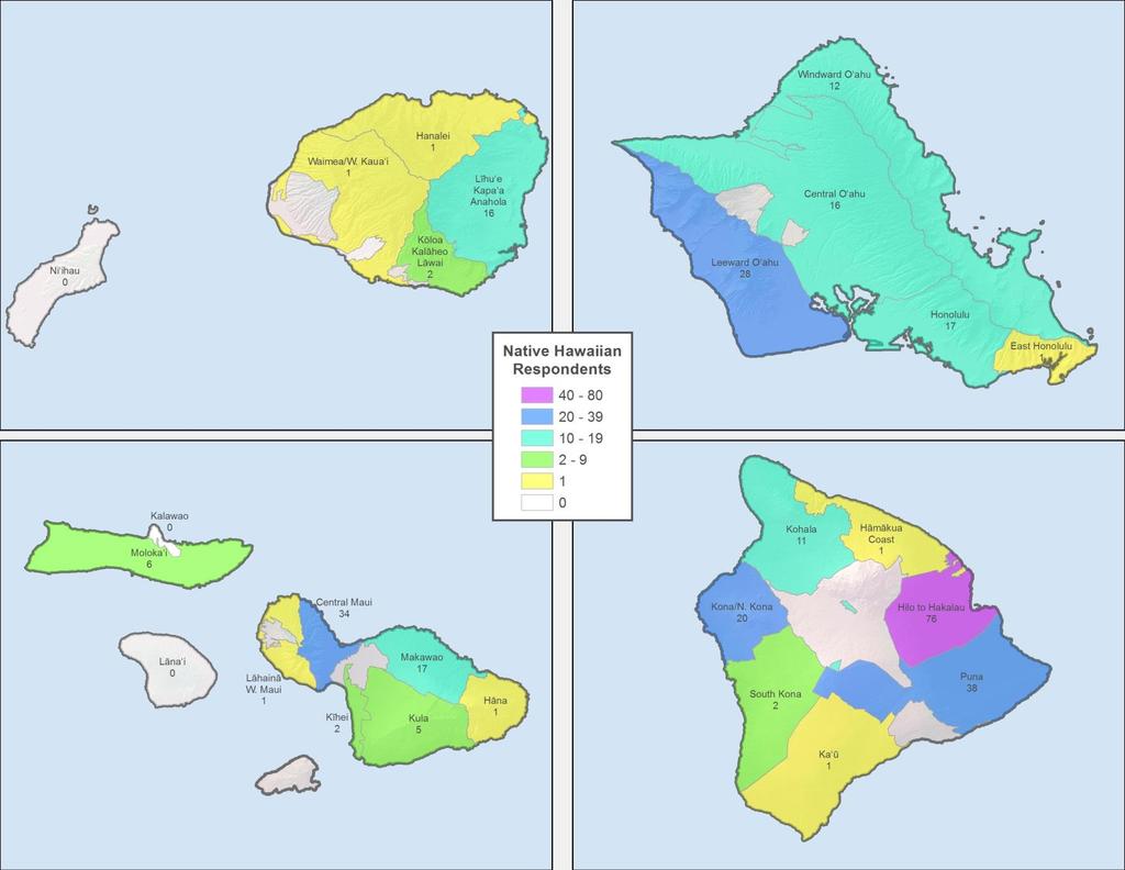 Districts Most Preferred by Native Hawaiians Respondents (n=304) Makaha to Ewa Central Maui N.