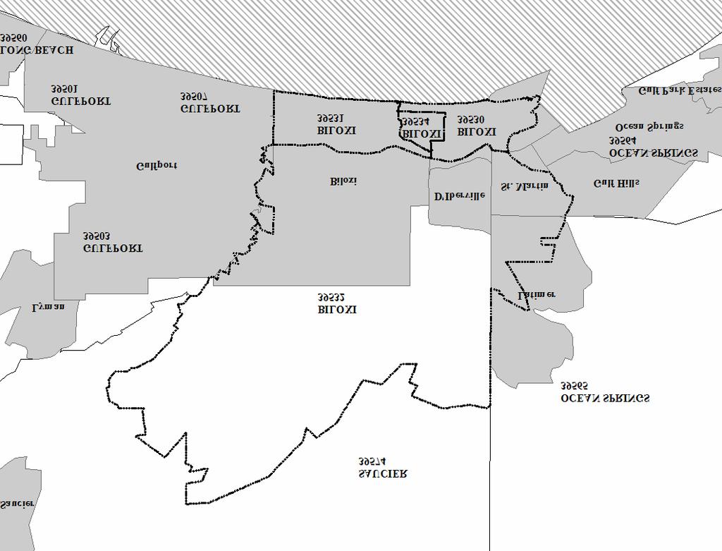 4.3 Biloxi, Mississippi (39530, 39531, 39532, 39534) Figure D.51. Biloxi, Mississippi Zipcode and Census Designated Place Boundaries. (U.S.