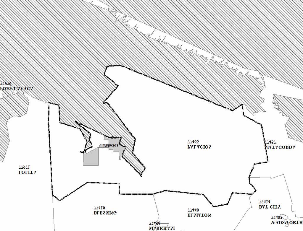 5.4 Palacios, Texas (77465) Figure D.56. Palacios, Texas Zipcode and Census Designated Place Boundaries. (U.S. Census Bureau, 2002) Palacios is located in Matagorda County just east of Port Lavaca.