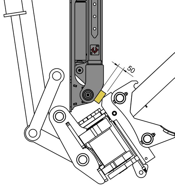 INSTALLATION PROCEDURE STEP 3: LAYOUT OF THUMB 1. Put the attachment with the greatest forward protrusion on the machine/hitch and fully crowd attachment towards machine. 2.
