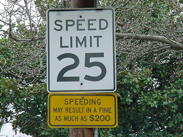$200 FINE SPEED WARNING SIGNS Description: A warning sign installed under a speed limit sign to indicate what the potential maximum fine could be if cited for speeding.