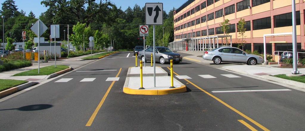 Geometric Modifications Raised Median Islands Allows pedestrians to make 2-stage crossings Improve safety and