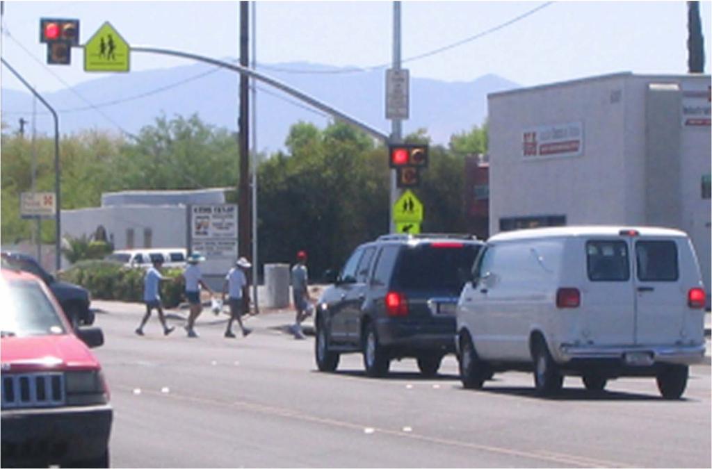 High-Cost Electronic Enhancements Pedestrian Hybrid Beacons (HAWK) 97% motorist compliance recorded in Tucson