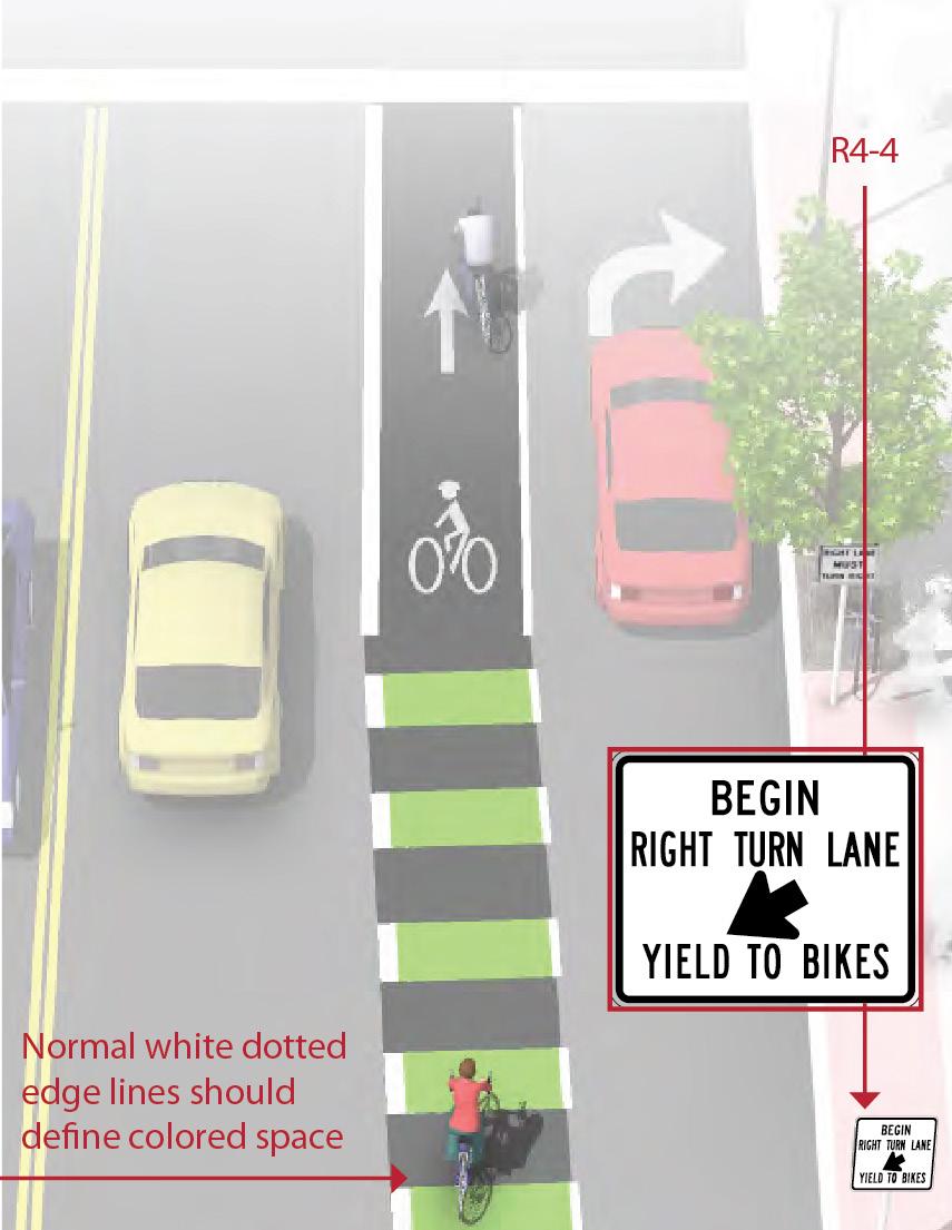 9.12.2.2.2.2 Drop the bicycle lane in advance of the merge area. 9.12.2.2.2.3 Use shared lane markings to indicate shared use of the lane in the merging zone. 9.12.2.3 Discussion - For other