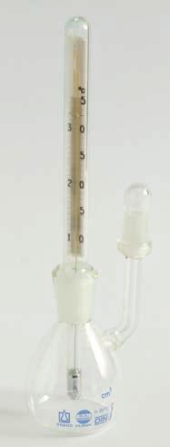 3. Pycnometer Typically made of glass, a pycnometer (see Figure 2) is a flask of a pre-defined volume used to measure the density of a liquid.