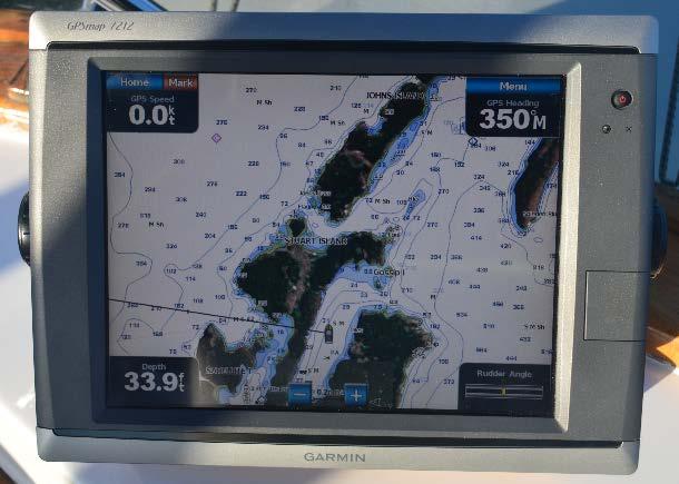 There is a third Garmin independent chart plotter and depth sounder (GPSmap 741xs) located on the starboard side of the fly bridge as a backup system.