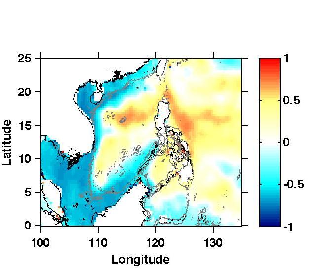 992 993 994 995 996 Figure 12: Correlation map of transport at 130-250 m depth in Panay Strait with regional sea surface height
