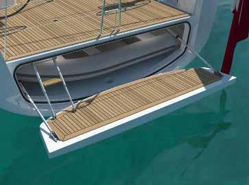 16 X-YACHTS X4 9 DECK DETAILS 17 Far Above: Standard transom with electrically operated bathing platform and space for inflatable dinghy.