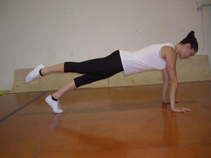 Element Name: 1 Leg Push Up Start Position: Front Support (push up position).