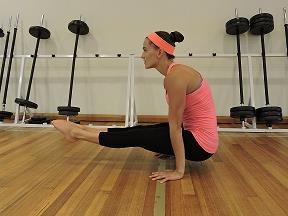 Element Name: L- Support Starting Position: Seated in a piked position (legs straight in front of body) hands flat and on either side of body and close to the hips.