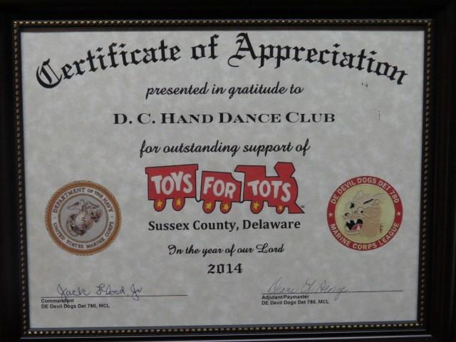 donation to Toys for Tots at Nov 22, 2014 dance.