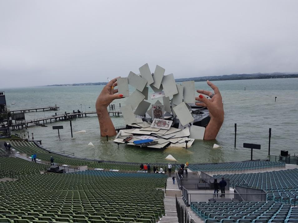 The washed-out Seebühne stage of Carmen in Bregenz Battling the conditions on the Austrian/Swiss border After Constance, we flew to the Slovenian capital of Ljubljana for the start of a week-long