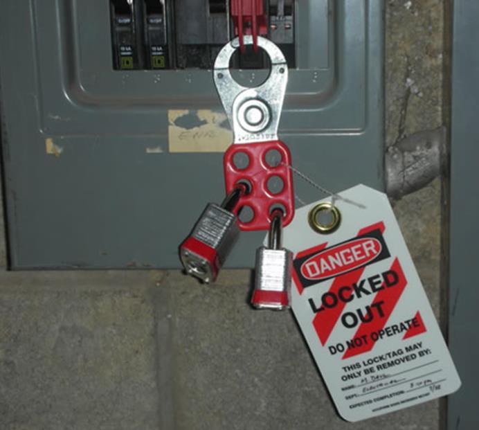 A lock or a tag is placed on the equipment in a position that prohibits