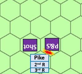 A block of Swiss Pike have charged into a French Pike & Shot stand and a French Shot stand. The P&S stand HAS to be the defending Battle Stand as it is a Combat Stand.