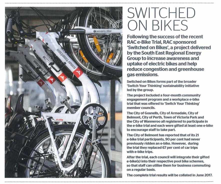 Starting Switched on Bikes Switch your thinking + RAC Sponsorships Belmont was first up 4 ebikes for 11 weeks