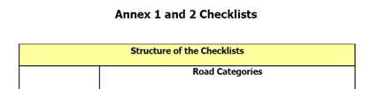 Different Checklists The main topics of the checklists Function, Cross Sections, Alignment, Intersections and railway