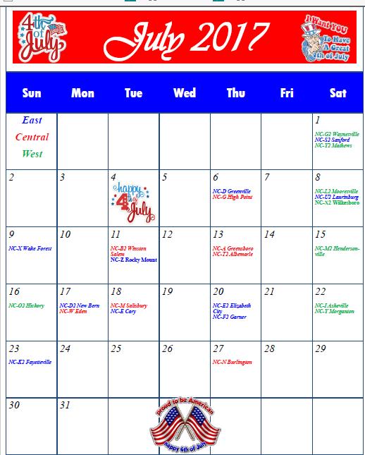 NC DISTRICT CALENDAR, JULY, 2017 This calendar is also available at: