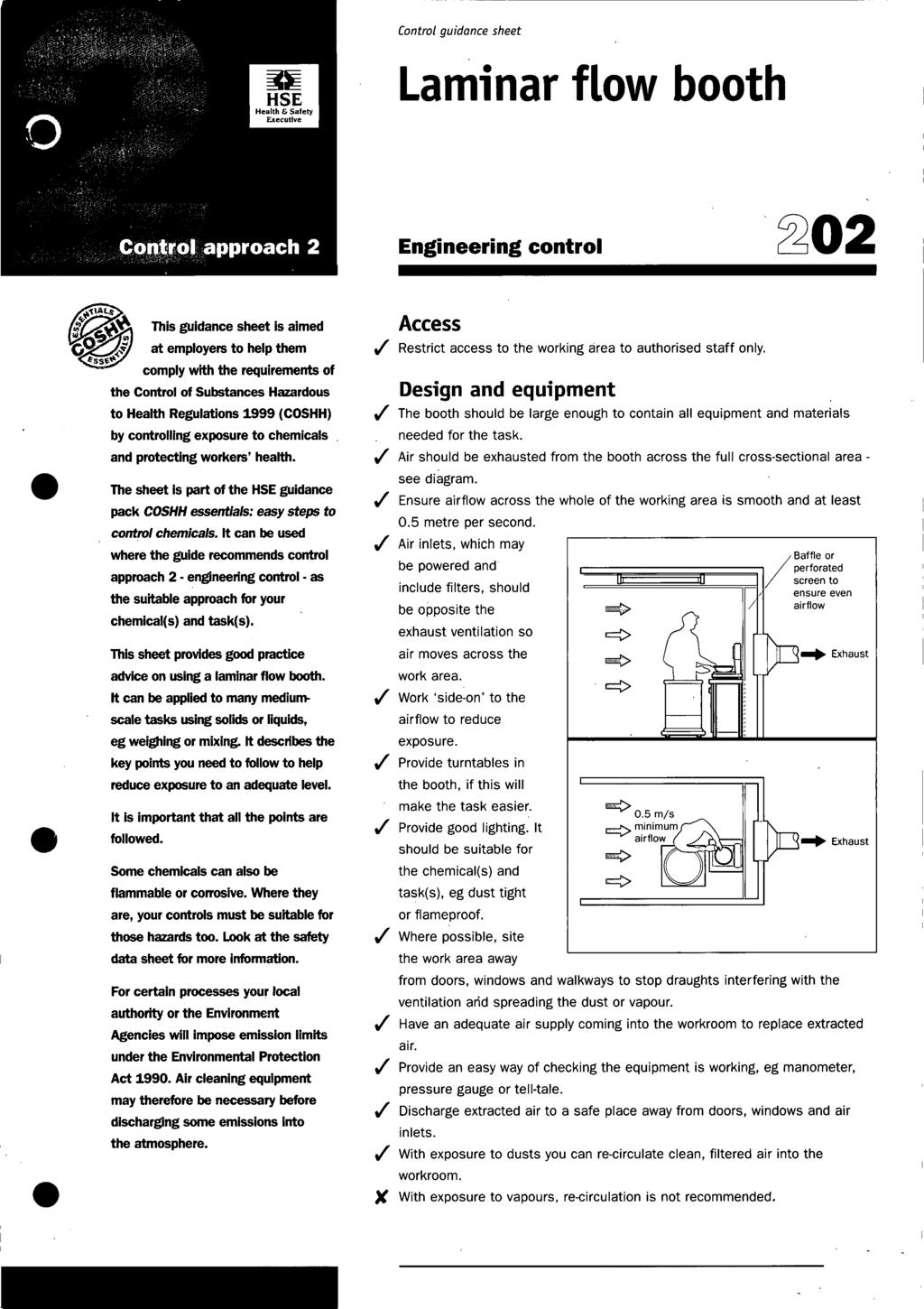 ~~~~ Control guidance sheet Laminar flow booth Engineering control 2202 This guidance sheet is aimed at employers to help them comply with the requirements of the Control of Substances Hazardous to